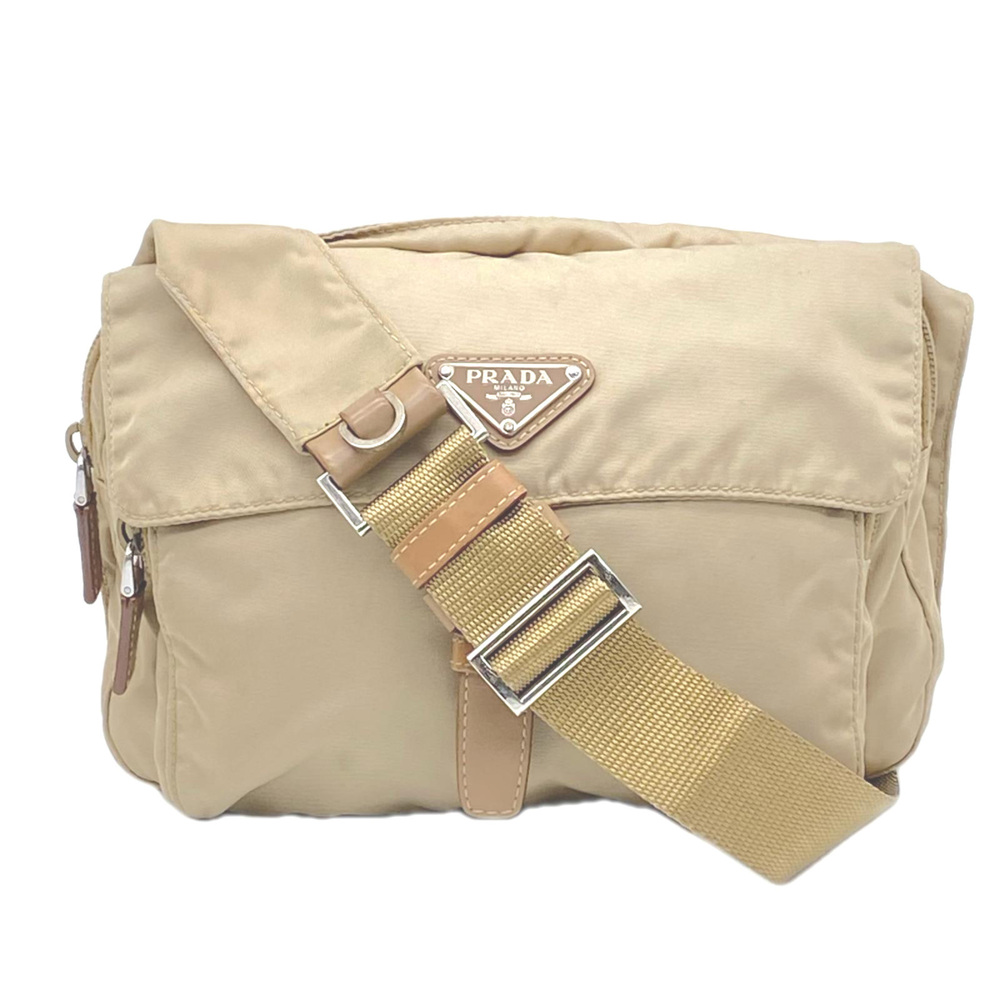 PRADA Nylon Logo Messenger Bag BT8994 Shoulder Beige Brown Women's